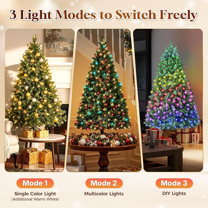 HOLLO STAR 4.5 ft Prelit Christmas Tree with 197 LED Lights, App Control, Artificial Christmas Tree with Multi-Color RGBW Lights, 400 Branch Tips, Metal Base, Easy to Assemble, for Home, Party
