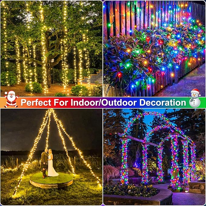 2 Pack Christmas Lights Outdoor, Total 200FT 600LED Christmas String Lights Waterproof, Green Wire Twinkle Tree Lights for Indoor Patio Party Decorations, 1 Pack Warm White & 1 Pack Multicolor