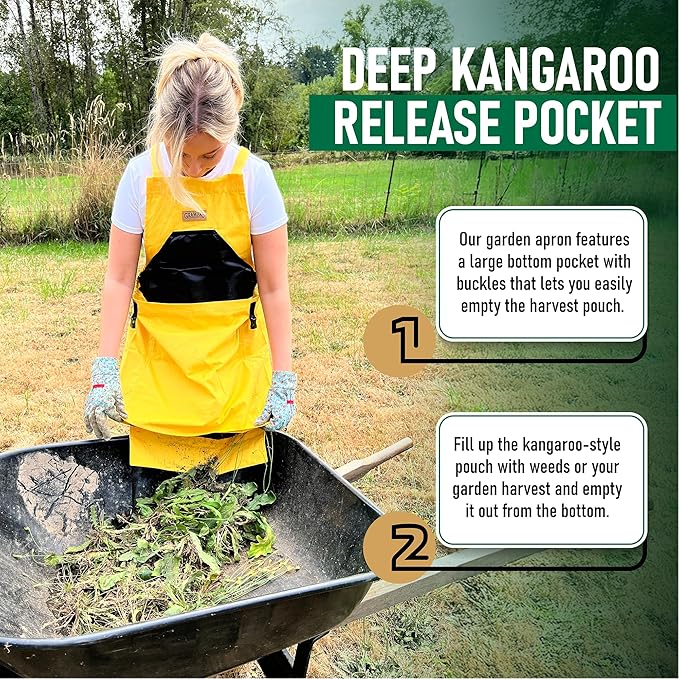 Grampa's Garden Apron - Cross Back Gardening Apron With Pockets For Women & Men | Harvest Apron with Large Kangaroo Pouch