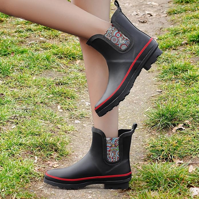 SWIFTFROG Rain Boots for Women - Waterproof Ankle Garden Shoes Anti-Slipping Floral Printed Rainboots for Ladies Stylish Light Ankle Rain Shoes, Women's Rain Footwear