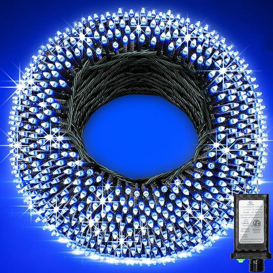 750 LED 256ft Outdoor Christmas Lights, Super Long String Lights 8 Modes Timer Memory, Outsite Waterproof Dark Green Wire Fairy Light Strings for Xmas Tree Wedding Holiday Party Decorations Blue