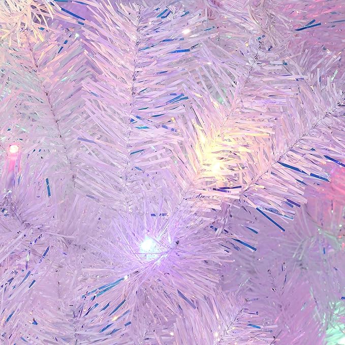 GarveeHome 4.5ft Prelit Artificial Christmas Tree with 150 Warm White Lights, Pre-Lit Snow Flocked Pencil Christmas Tree, Foldable Base,Holiday Decoration for Home, Office, Party,Laser White