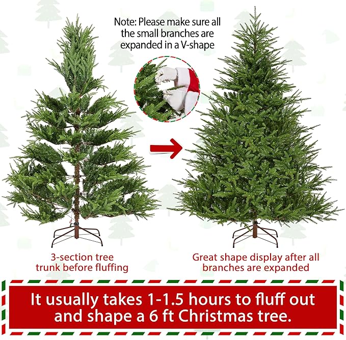 Yaheetech 6ft Full Christmas Tree with 550 Multicolored LED Lights & 1207 Unique Forked Tips,Hinged Tree for Garden,Office,Pre-lit Artificial Christmas Tree with Foldable Metal Stand,Green