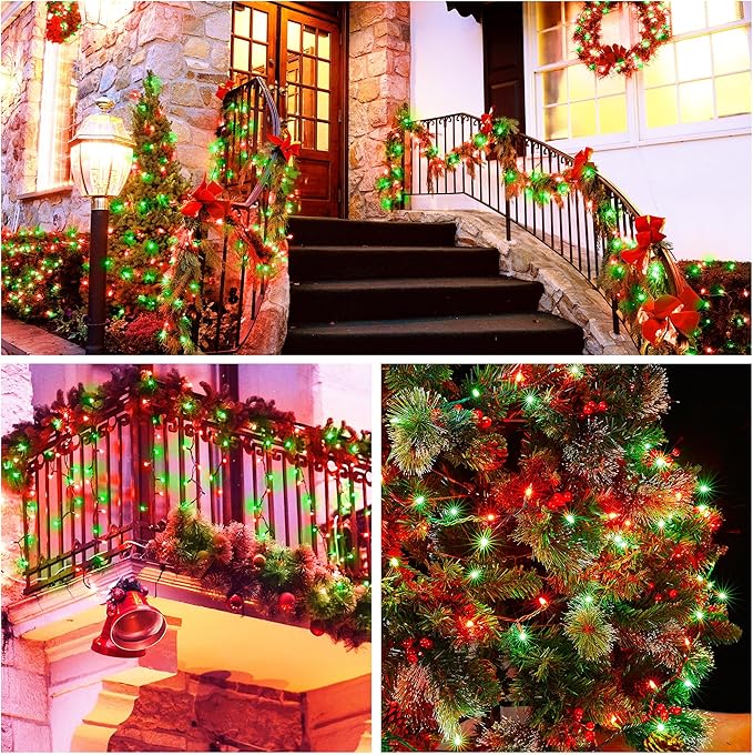 Red and Green Christmas Lights 100 Count Incandescent Light UL Certified Connectable Christmas Tree Lights with Green Wires for Indoor Outdoor Xmas, Wedding, Holiday, Party, Home Decorations