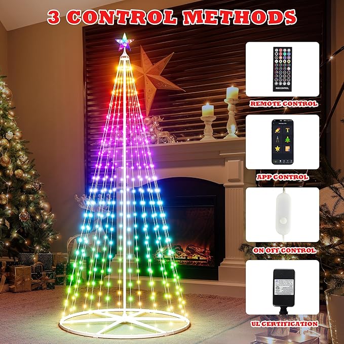 7.5FT Smart Christmas Cone Tree,LED Outdoor Christmas Tree with Music Sync, Remote & APP Control, Million Colors DIY Artificial Cone Trees Christmas Decor for Indoor Outdoor