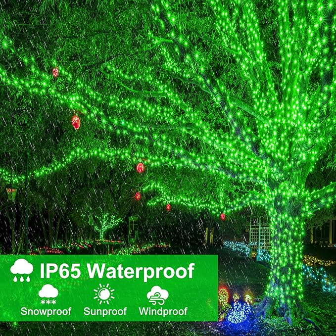 2 Pack Christmas Lights Outdoor, Total 200FT 600LED String Lights for Outside with 8 Modes Waterproof, Green Wire Twinkle Tree Lights Green Wire for Indoor Yard Garden Party Decorations, Green