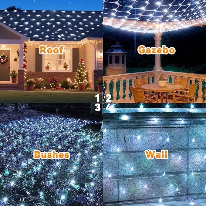 LitHome 610 LED 34.5ft x 5ft Outdoor Christmas Net Lights,Connectable Mesh Lights with 8 Modes,Waterproof Plug in Net Light for Bushes, Garden, Backyard, Holiday, Christmas(White)