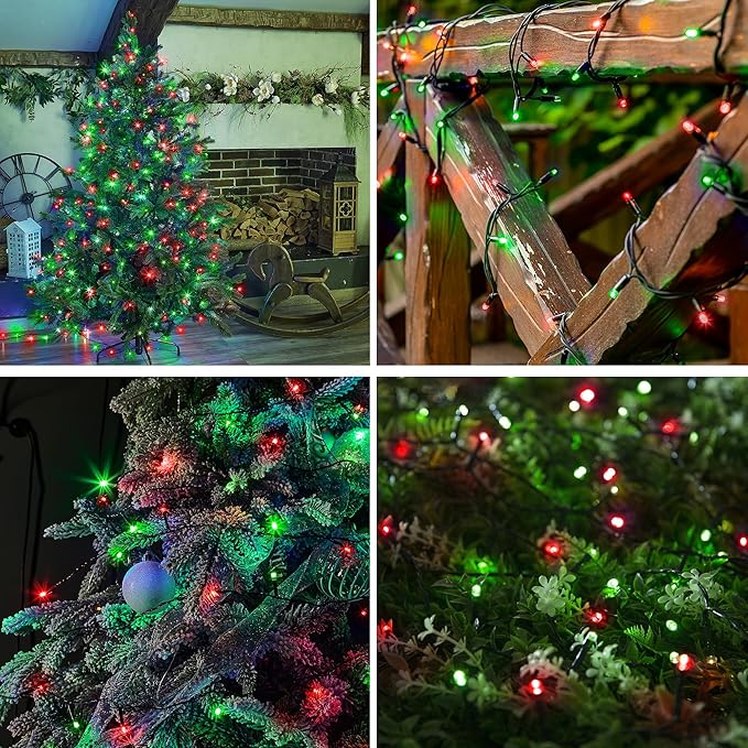 kemooie 500 LED Christmas String Lights, 164FT 8 Lighting Mode with Memory Plug in Green Wire Waterproof Lights, for Outdoor Birthday Christmas Party Garden Balcony Decorations (Red and Green)