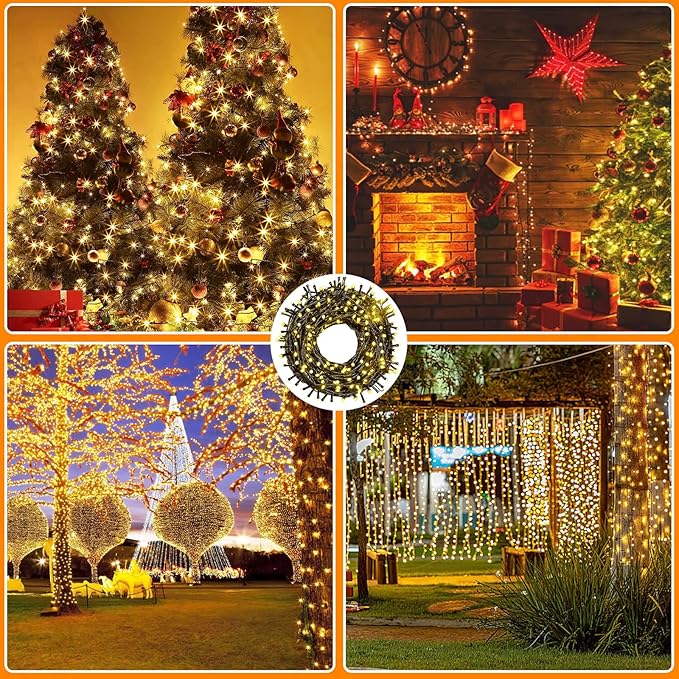 66FT 200 LED Christmas Light, Twinkle Xmas Lights with 8 Modes and Timer, Outdoor Waterproof Christmas Tree Lights for Room Bedroom Wedding Party Holiday Decorations, Warm White