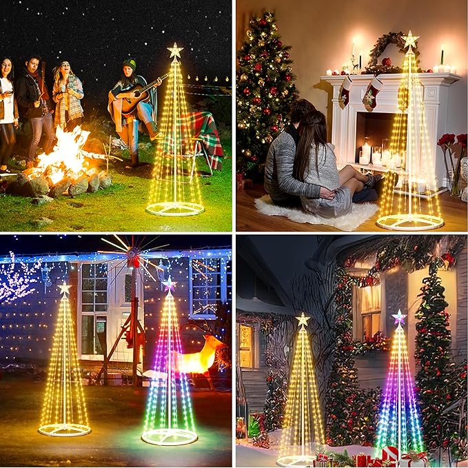 5FT Smart Cone Christmas Tree, Multicolor Prelit Outdoor Christmas Tree Lights, Music Sync, App & Remote Control, LED Light Show Tree for Indoor Outdoor Decorations