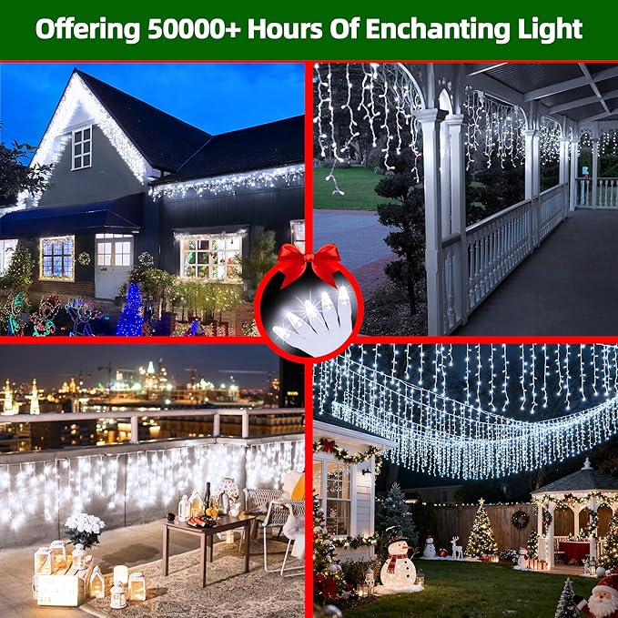 1332 LED Christmas Lights with 296 Drops,132ft 12 Modes Hanging ice String Lights with Timer & Dimmable & Waterproof, Plug-in Fairy Lights for Tree Holiday Wedding Party Christmas Decor Cool White