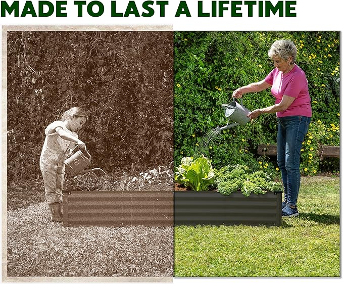 Galvanized Raised Garden Beds Outdoor // 8×4×1 ft Planter Raised Beds for Gardening, Vegetables, Flowers // Large Metal Garden Box // Patented Tool-Free Design (Dark Gray)