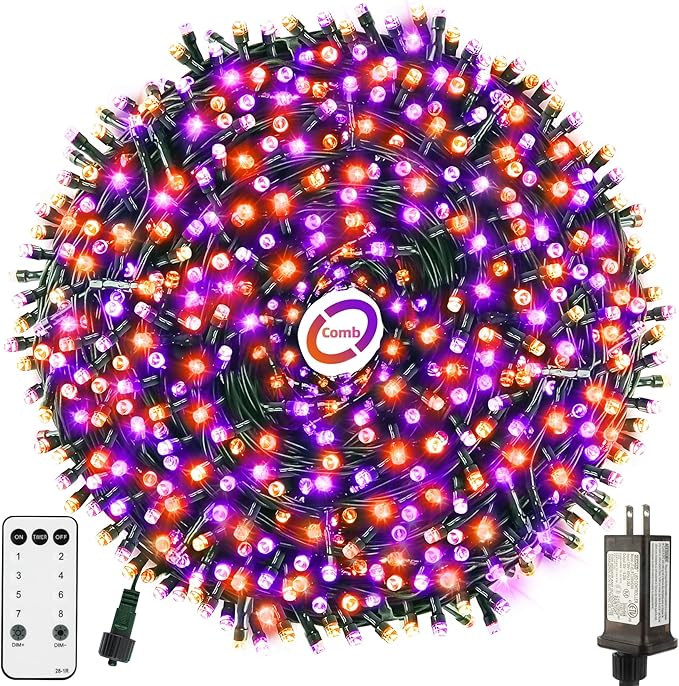 Chuya Halloween String Light Decor Orange Purple Lights 105FT 300 LED Fairy Light END to END Plug UL588 Waterproof Outdoor Indoor Decoration for Party Yard Christmas Tree(No Music)
