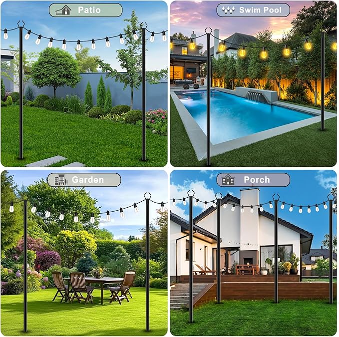 4 Pack 10 FT String Light Poles,Metal with Fork Lights Poles for Outdoor String Light, Rustproof Heavy Duty for Outside Garden,Patio,Wedding,Backyard,Deck,Party