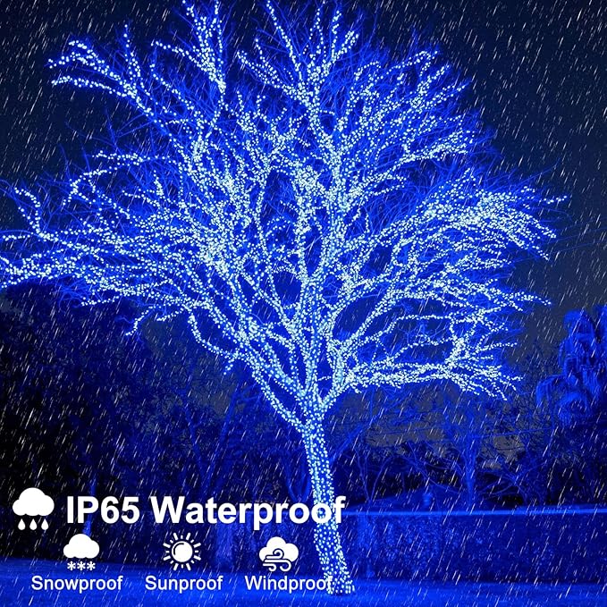 100FT 300 LED Christmas Lights Outdoor, Blue Christmas Tree Lights with 8 Modes Waterproof, Plug in Green Wire String Twinkle Light for Indoor Xmas House Patio Yard Holiday Decorations