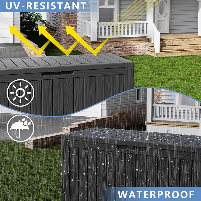 80 Gallon Waterproof Resin Deck Box, UV Resistant Outdoor Storage for Garden, Patio, Porch, Delivery, Black