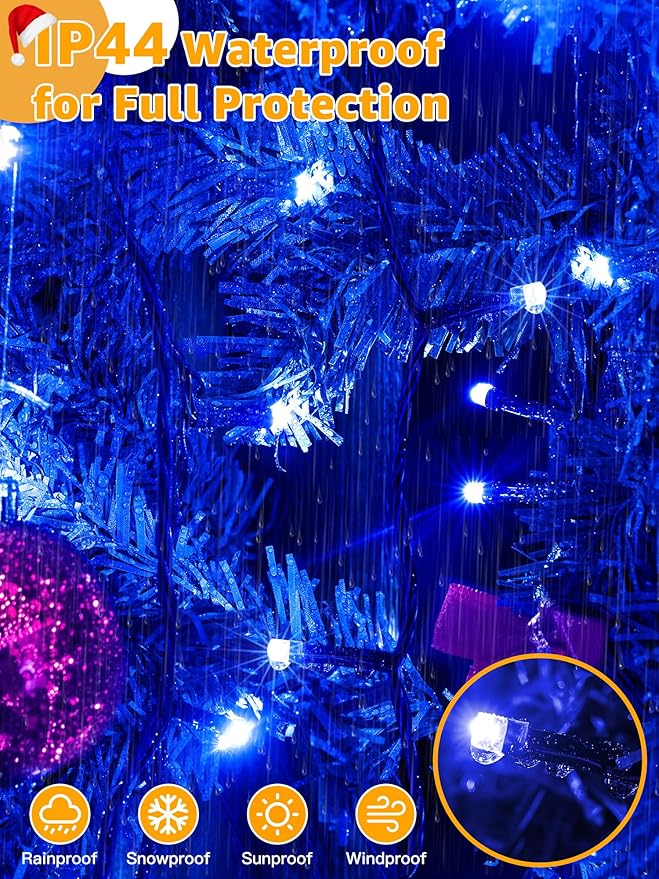500 LED 164 FT Christmas Lights, Waterproof Outdoor String Lights with Remote and Timer, Christmas Tree Lights with 8 Modes Dimmable, Fairy Lights for Holiday Decor (Blue)