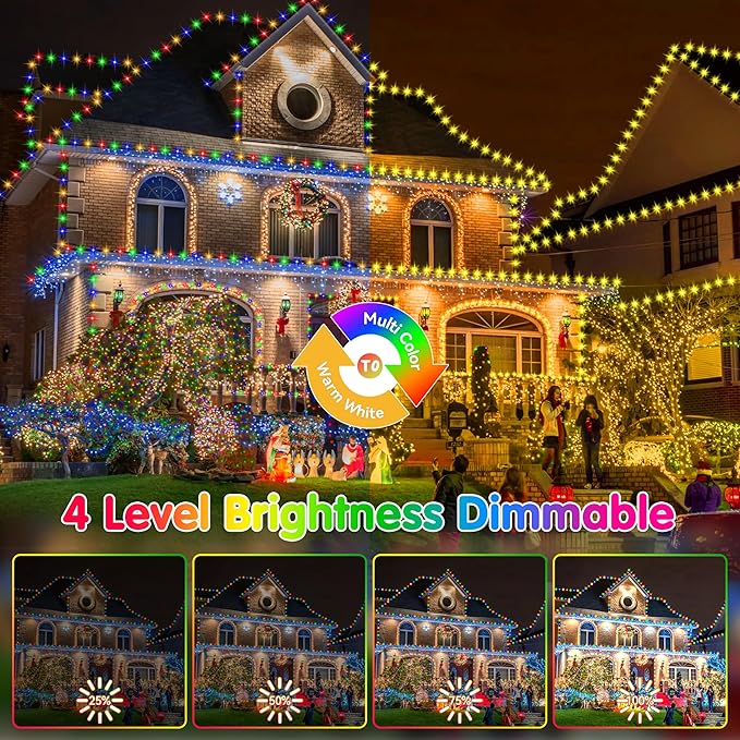 KNONEW 720 LED 328FT Christmas Lights Outdoor Green Wire Color Changing String Lights with 11 Modes & Timer Dimmable Fairy Light for Xmas Tree Roof Yard Wedding Decorations(Warm White to Multicolor)