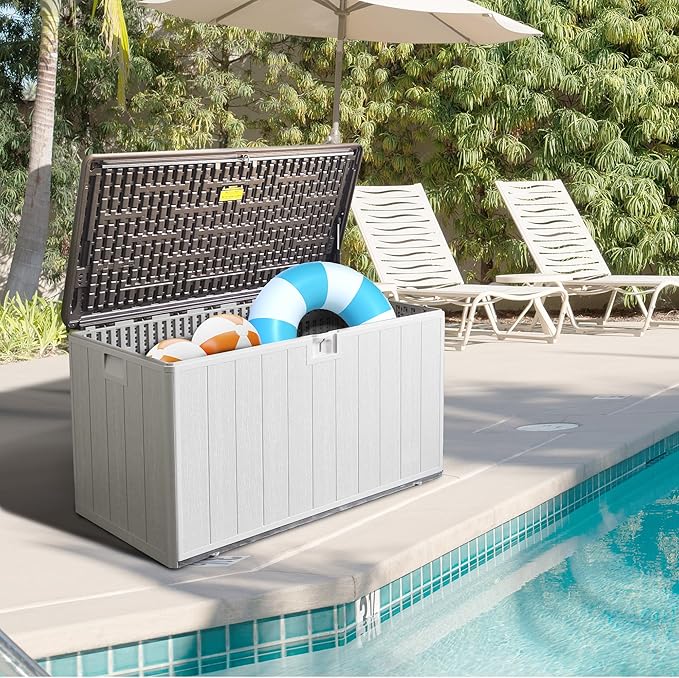 120 Gallon Pro Outdoor Storage Box, Waterproof & UV Resistant Resin Deck Box for Patio, Pool, and Garden, Lockable Bin for Cushions and Accessories, (Black)