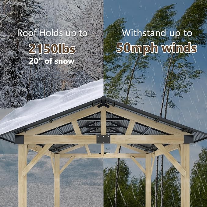 Wood Gazebo 12'x14', Cedar Wooden Gazebos, Outdoor Hardtop Gazebo with Waterproof Steel Roof, Fit Patio, Backyard, Garden, Lawns, Porch