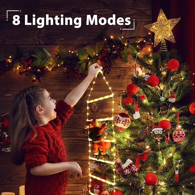 Toodour LED Christmas Light - 2.5FT Christmas Decorative Ladder Lights with Santa Claus, Xmas Decorations Light for Indoor Outdoor, Window, Garden, Home, Wall, Xmas Tree Decor - Warm White