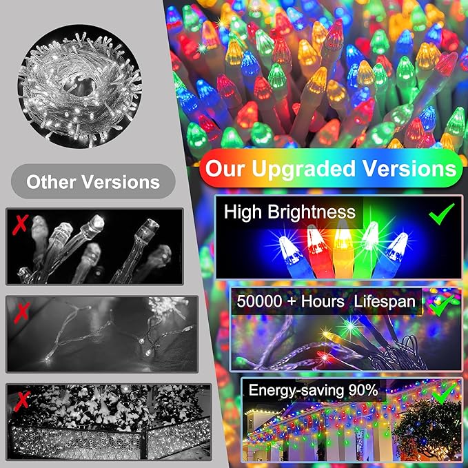 810LED 82FT Christmas Lights, 180Drops 12 Modes Multicolor Christmas String Lights Outdoor Dimmable, Waterproof Christmas Decoration Fairy Lights with Timer for Indoor Eaves Party Patio Window Fence