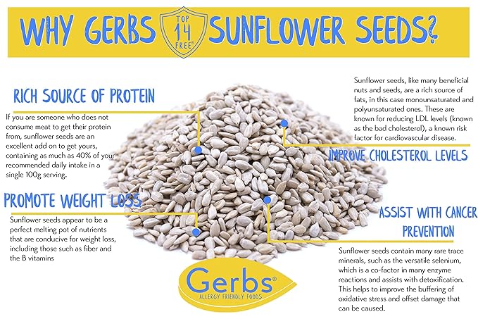 Gerbs Raw Sunflower Seed Kernels 14 oz. | No Additives, Resealable Bag | Mild & Crunchy | Top 14 Allergen-Free