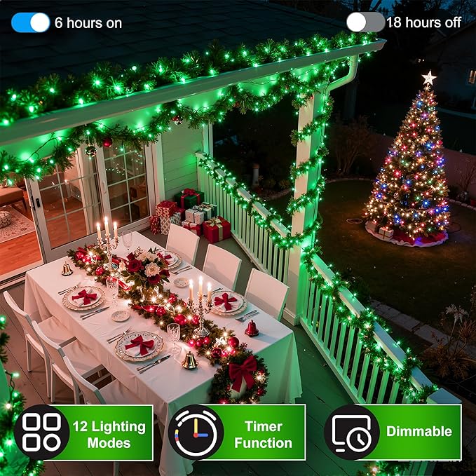 470FT 1500LED Christmas Lights, 12 Modes Green Outdoor String Lights with Timer & Dimmable, Waterproof Green Wire Christmas String Lights for Indoor Tree Xmas Patio Fence Balcony Garden Party Decor