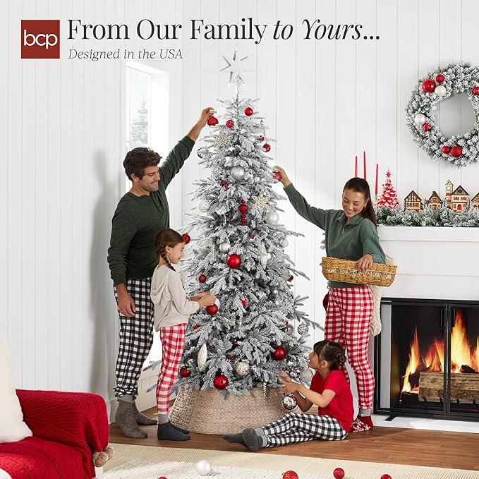 Best Choice Products Lighted Aspen Christmas Tree, 7.5ft Flocked Artifical Noble Fir, Pre-Lit White & Multicolored LED Lights Premium Holiday Décor - Black