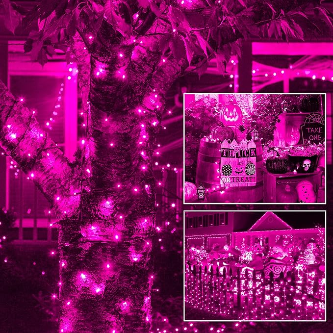 kemooie 300 LED Pink Christmas Lights, 99FT Connectable 8 Twinkle Modes String Lights with Memory Function, Waterproof for Outdoor Indoor Wedding Party Valentine's Day Decoration