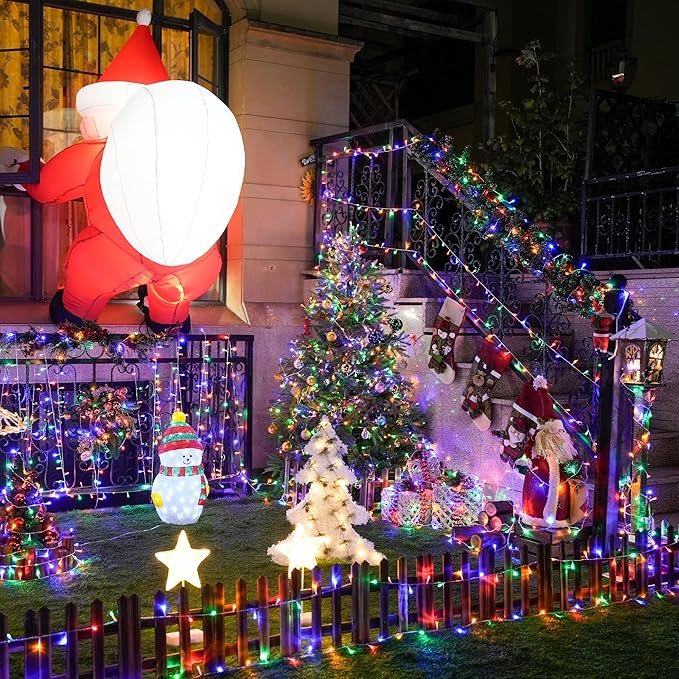 JMEXSUSS 168FT 600 LED Christmas Decor Lights - 8 Modes Multicolor Outdoor/Indoor Waterproof Plug-in Party Holiday Decorations