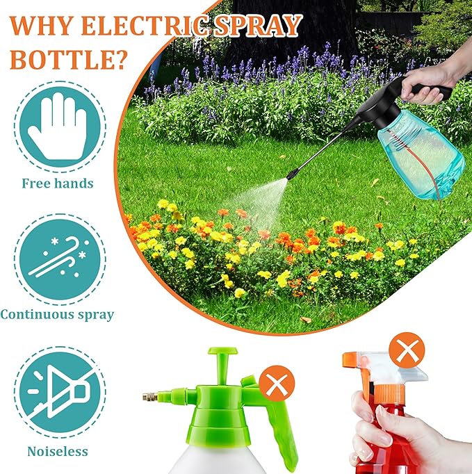 Electric Spray Bottle Plant Mister for Indoor Outdoor Plants, 0.5 Gallon Automatic Watering Can Rechargeable Battery Powered Sprayer with Adjustable Spout for Gardening, Fertilizing, Cleaning