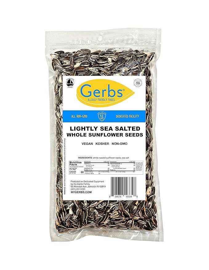 Gerbs Lightly Sea Salted Whole Sunflower Seeds 1 lb. | Small Batch, No Additives, Resealable Bag | Crack-and-Eat Crunchy Snack | Top 14 Allergen-Free