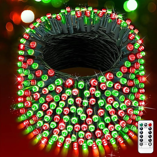 XURISEN 551FT 1400 LED Christmas Lights Outdoor Green Wire String Lights 8 Modes with Timer Memory Waterproof Fairy Light Plug in for Xmas Tree Wedding Yard Party Holiday Decorations(Red+Green)