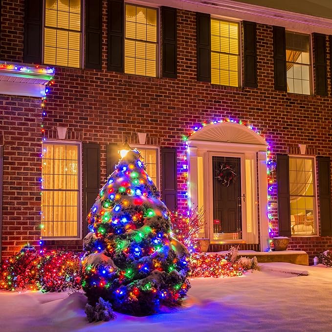 WATERGLIDE 2 Pack 50 LED Outdoor Christmas Lights, 16FT Battery Operated Mini String Lights with 8 Modes & Timer, Xmas Tree Lights Waterproof for Patio Garden Party Wedding Holiday Decor, Multicolor