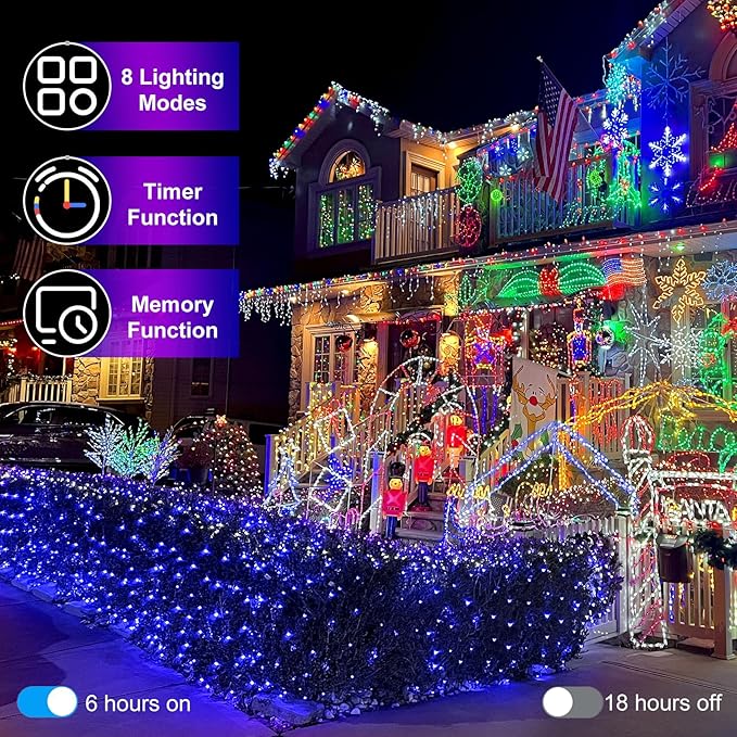 1500 LED 502FT Christmas String Lights Outdoor, Christmas Light with 8 Lighting Modes& Timer & Memory, Plug in Outdoor Waterproof Clear Wire Twinkle Light for for Xmas Yard Tree Party Decor Blue