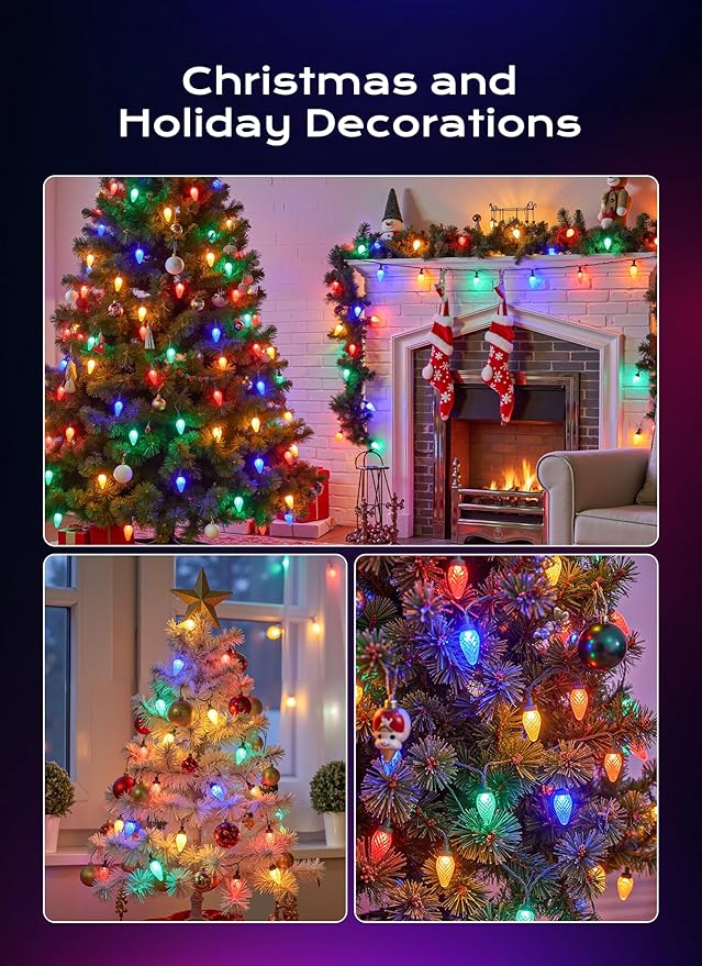 C9 Christmas Lights Outdoor, 100 FT 150 LED Connectable C9 String Lights with 8 Modes and Timer Extendable Xmas Tree Patio Roofline Garden Yard Holiday Party Indoor Outdoor Decoration, Multicolor