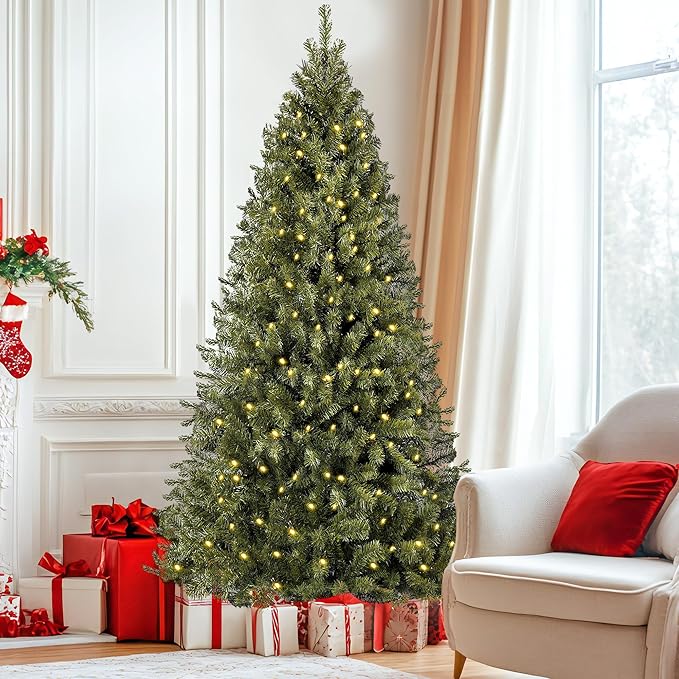 Annecy 6ft Pre-Lit Christmas Tree, Green Artificial Full Spruce Christmas Tree for Home, Office, Party Decoration w/ 970 Branch Tips, 250 Warm White & Multi-Color Lights, Metal Hinges&Base,Green 6 ft