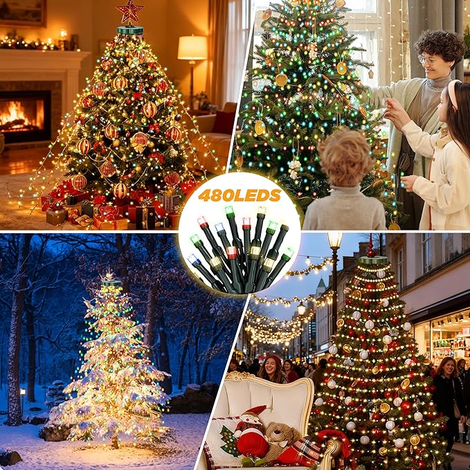 Christmas Tree Lights - 480 LEDs 9.8FT x 16 String Lights with Memory Function & 8 Modes, Fairy Lights with Remote Control & Timer for Christmas Tree Decorations - Multicolor
