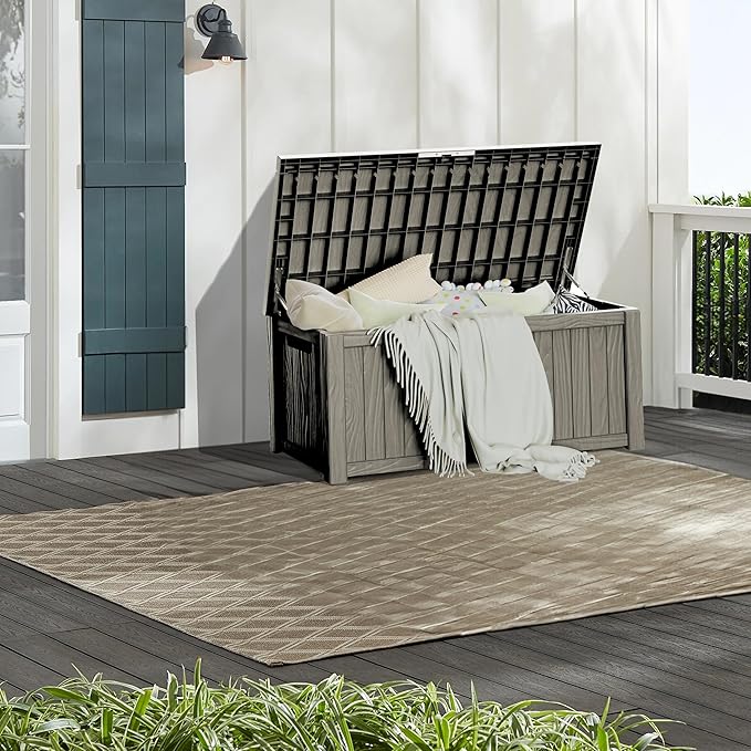 150 Gallon Outdoor Storage Box Waterproof Large Resin Deck Box Indoor/Outdoor Lockable Storage Container and Seating for Garden, Pool, and Patio (150 Gallon, Grey)