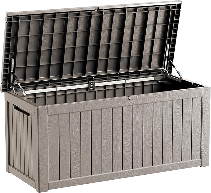 TARKARI 270 Gallon Lockable Resin Deck Box, Waterproof & UV-Resistant Outdoor Storage Box for Outdoor Cushion Storage, Garden Tools & Pool Accessories Storage, Gray