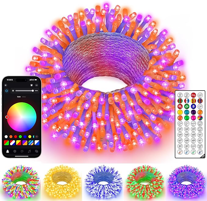 Ollny Smart Christmas Lights, 66FT 200 LEDs APP Control RGB Color Changing Christmas Tree Lights with Remote, Programmable DIY Musical Waterproof Decor Light with Timer for House Indoor Outdoor House