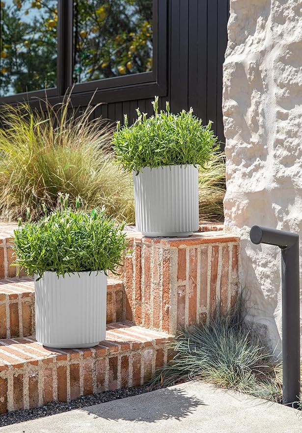 Veradek Demi Series Round Planter for Porch, Patio, Backyard | Durable Plastic-Stone Composite Material | Modern Décor for Tall Plants, Flowers