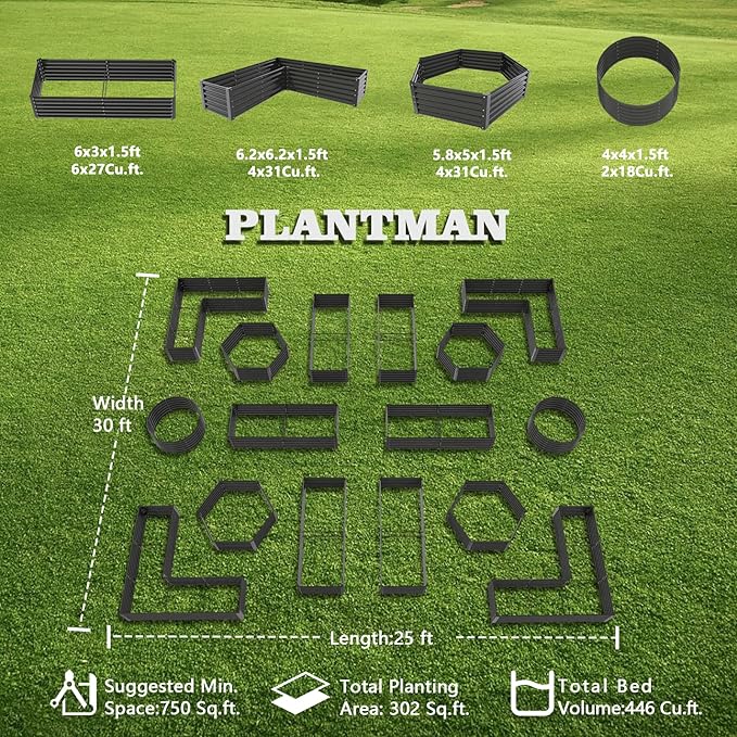 A ANLEOLIFE 16-Pack Deep Root Galvanized Raised Garden Beds Outdoor for Planting Vegetables Flowers Herb, Quartz Grey