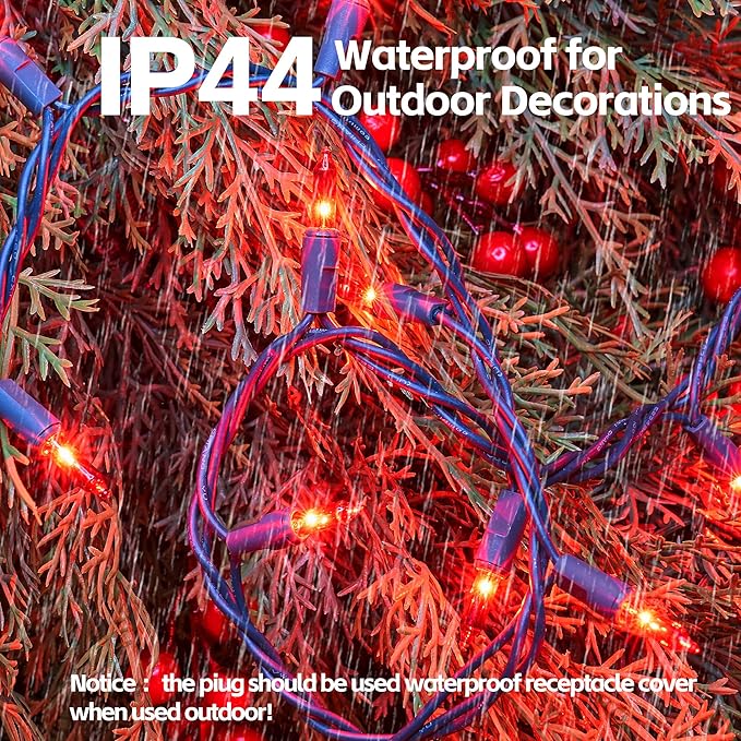 Red Christmas Lights - 100 Count Incandescent Lights with Green Wires - UL Certified, Connectable for Indoor/Outdoor Xmas, Wedding, Holiday, Party, Home Decorations