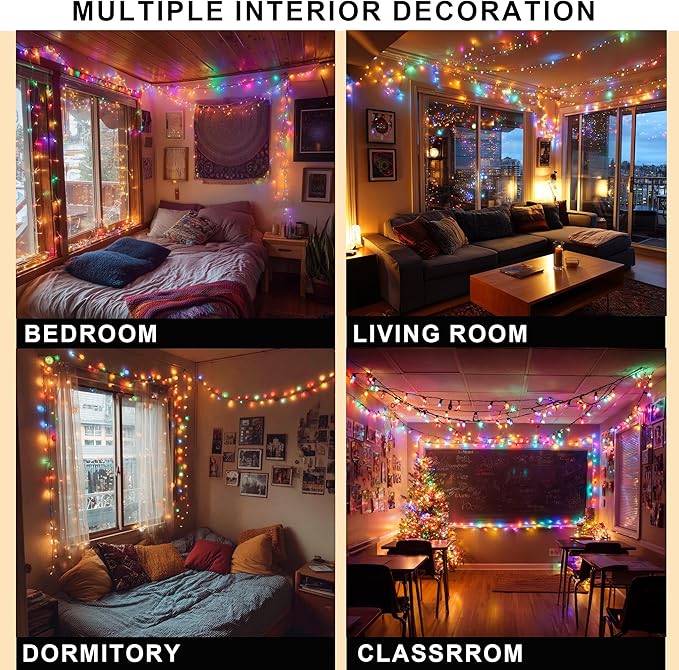 Dazzle Bright Christmas String Lights, 600 LED 196 FT Waterproof Green Wire String Lights with 8 Lighting Modes Timer, Christmas Decoration Outdoor for Party Yard Garden Xmas Tree Decor, Multi-colored