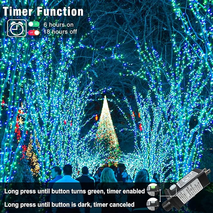 100FT 300 LED Christmas Lights Outdoor, Plug in Christmas String Lights Indoor, Waterproof & 8 Modes & Timer Function, Connectable Fairy Twinkle Light for Bedroom Yard Garden Decorations, Blue Green