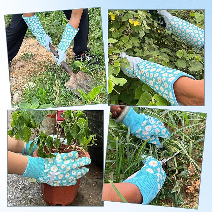 Long Sleeve Thorn Proof Gardening Gloves for Women - 1 Pair Long and 1 Pair Short for Yard Work - Gardening Gifts (Green, Medium)