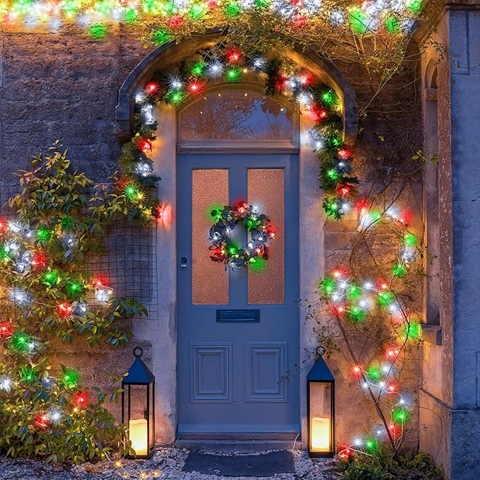 100FT 300 LED Christmas Lights Outdoor, Plug in Christmas String Lights Indoor, Waterproof & 8 Modes & Timer Function, Connectable Fairy Twinkle Light for Bedroom Patio Wedding Decor, Red White Green