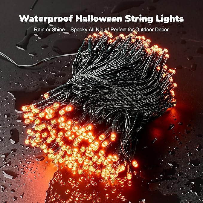 WBao Halloween Lights Orange 500LED 174ft, Super Bright LED Halloween String Lights with UL Certified, 8 Lighting Modes, Timer, Memory & Waterproof for Indoor Outdoor Holiday Party Decorations